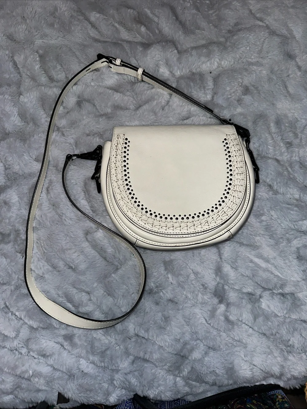 Rebecca Minkoff White Perforated Saddle Crossbody
